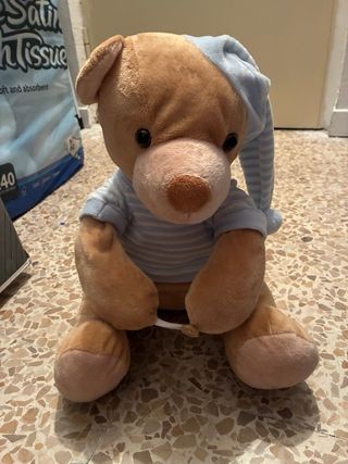 Osito peluche con manta bebé azul