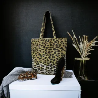 Borsa Tote Cotone 100% Fantasia Leopardata