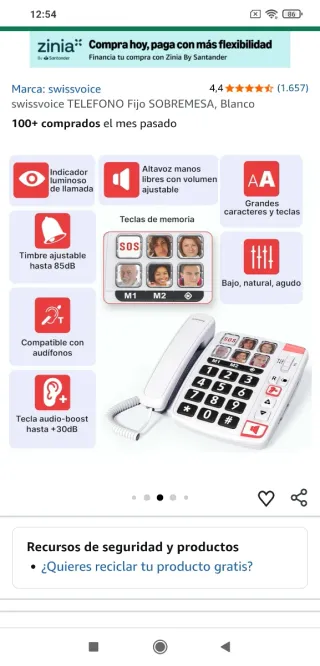 Teléfono Fácil Swissvoice Xtra 1110 teclas grandes