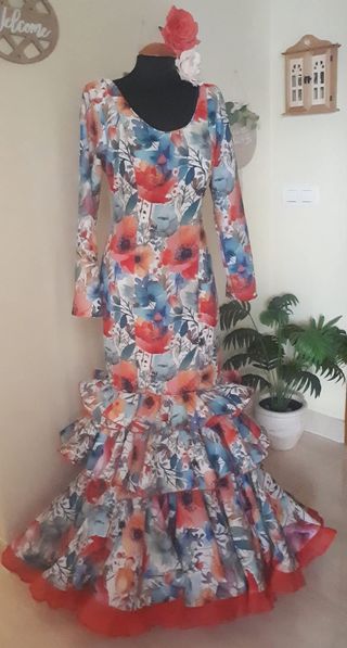 Traje Flamenca Flores Lunares Talla Única