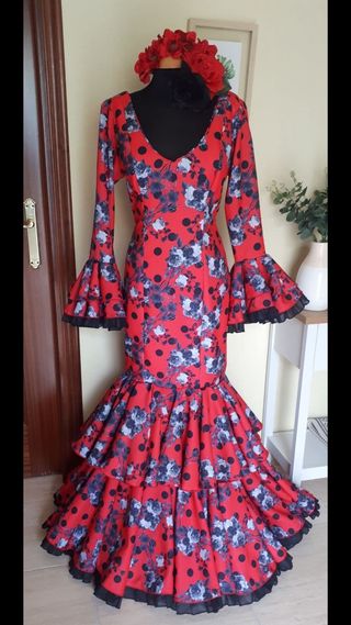 Traje Flamenca Flores Lunares Talla Única