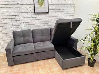 Sofá Cama Gris con Chaiselongue Reversible + Envio