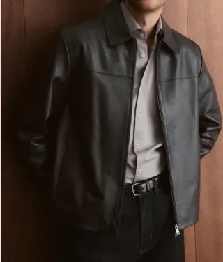 Casaco MANGO Homem Couro Preto Novo