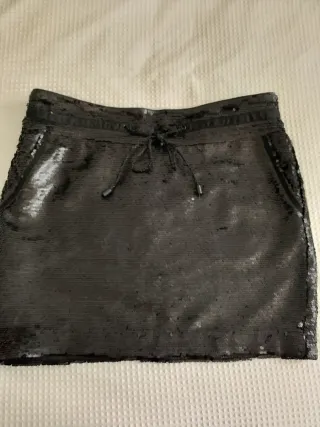 Falda Mango Lentejuelas Negra