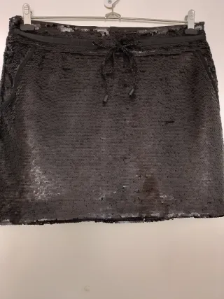 Falda Mango Lentejuelas Negra