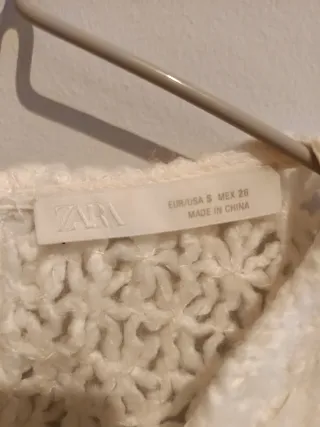 Blusa Zara Crochet Blanco Mangas Gasa Talla S