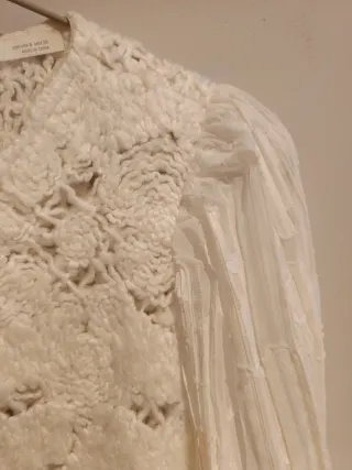 Blusa Zara Crochet Blanco Mangas Gasa Talla S