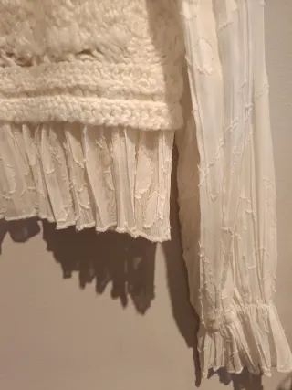 Blusa Zara Crochet Blanco Mangas Gasa Talla S