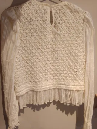 Blusa Zara Crochet Blanco Mangas Gasa Talla S