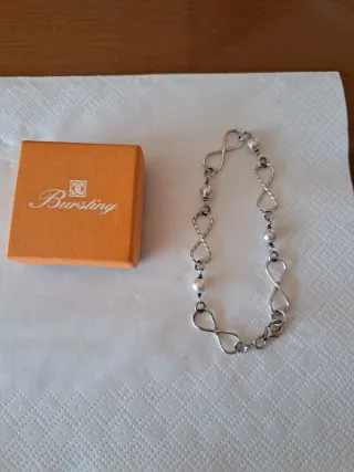 Pulsera baño plata infinito perlitas