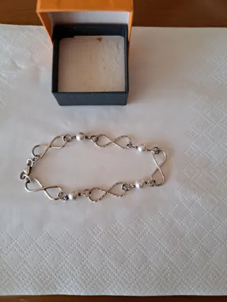 Pulsera baño plata infinito perlitas