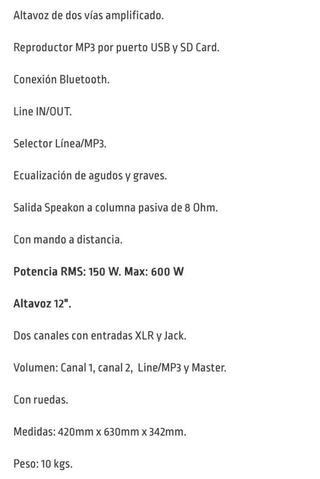 Altavoz Activo EK Audio Negro M15PS12PA