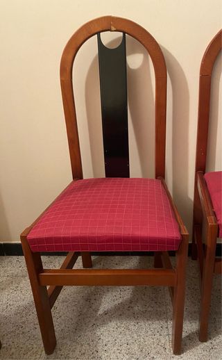 4 Sillas Madera Tapizado Rojo