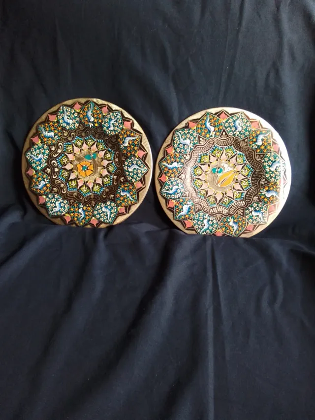 2 Platos Cobre Pintados a Mano