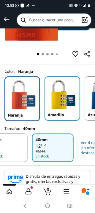 7 Candado numerico ABUS 145/40 Naranja y Plata