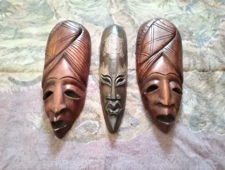 Set 3 Maschere Africane Legno Intagliato