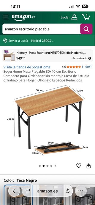 Escritorio plegable madera y metal