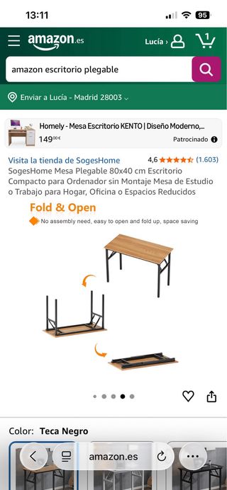 Escritorio plegable madera y metal