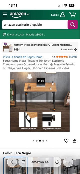 Escritorio plegable madera y metal