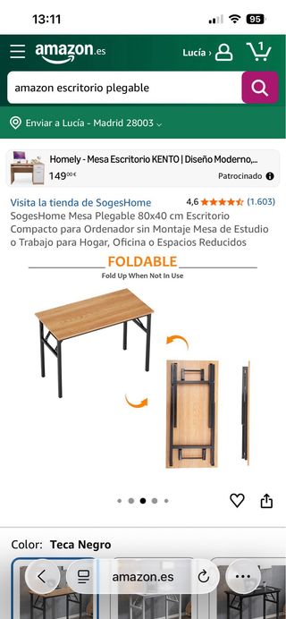 Escritorio plegable madera y metal