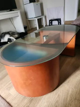 Mesa de centro cristal y madera