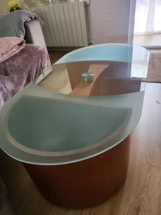 Mesa de centro cristal y madera