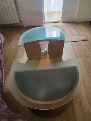 Mesa de centro cristal y madera