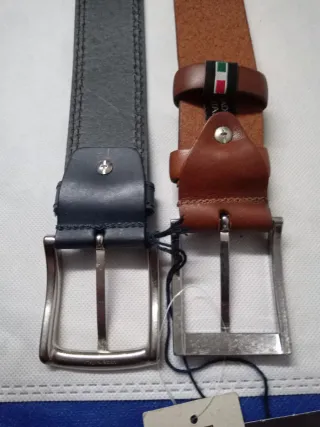 Set 2 Cinture Uomo Pelle Blu Marrone