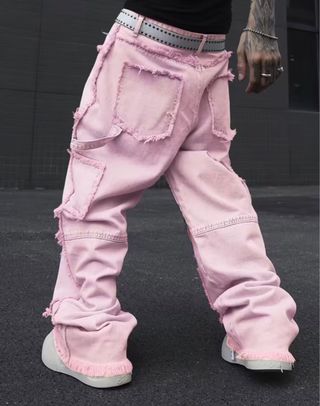 Pantalones baggy rosa deshilachados unisex