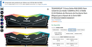 TEAMGROUP T-Force Delta RGB DDR5 16x2 32GB 7200Mhz