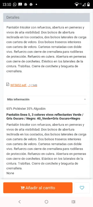 Pantalón de trabajo verde y negro
