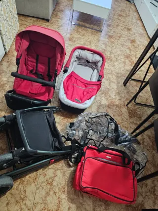 Cochecito Bebé Janet Rojo + Capazo + Bolso