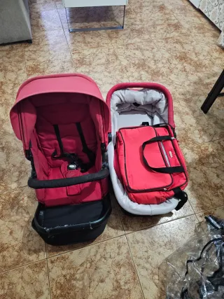 Cochecito Bebé Janet Rojo + Capazo + Bolso