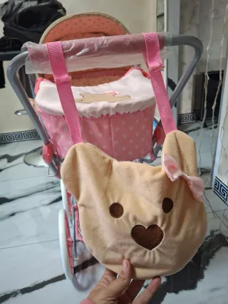 Carrito de muñecas rosa Lovely Teddy