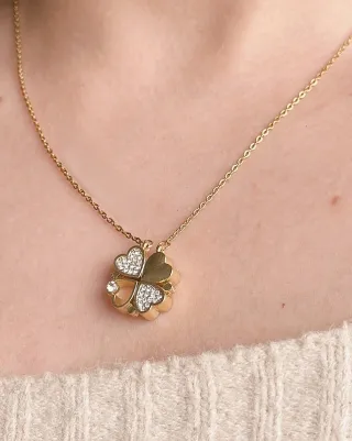 Collar trébol 2 en 1 bañado en oro