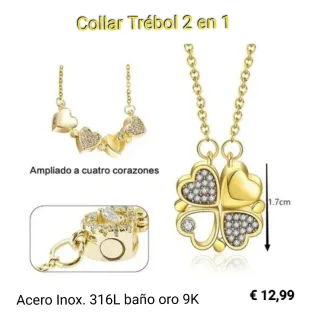 Collar trébol 2 en 1 bañado en oro