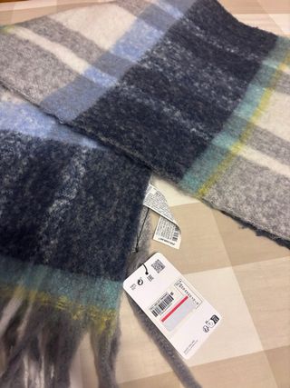 Bufanda cuadros lana azul y gris