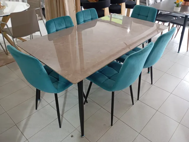 Mesa Mármol + 6 Sillas Terciopelo
