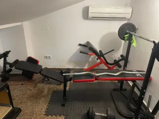 PressBanca+ 2 banco abdominal/lumbar+ barra+ pesas