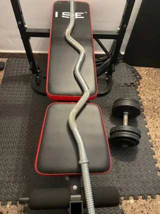 PressBanca+ 2 banco abdominal/lumbar+ barra+ pesas