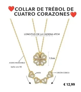 Collar Trébol Corazón 2 en 1 Baño Oro