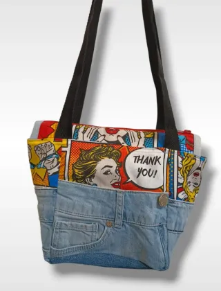 Borsa jeans handmade stile fumetto