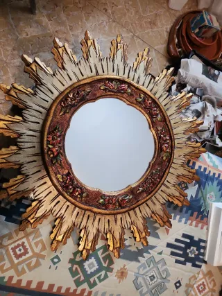 Espejo Sol Madera y Cristal