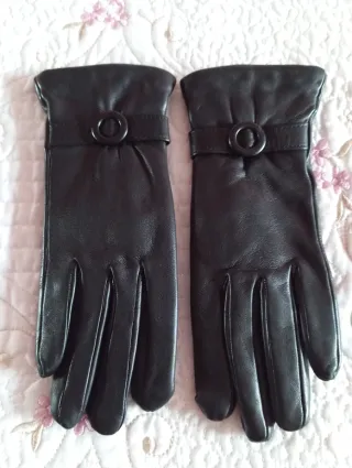Guantes de piel negros mujer