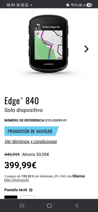 Garmin EDGE 840 GPS Ciclismo Táctil (Precintado)