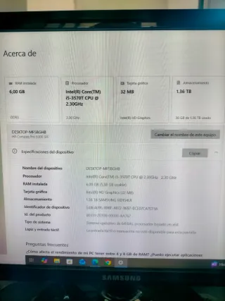 Ordenador de sobremesa HP Compaq pro 6300 I5