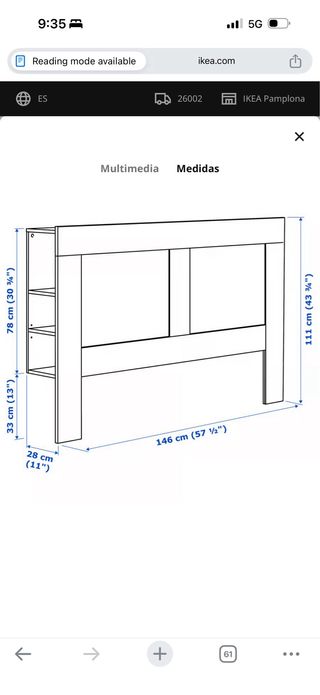 Cabecero Ikea BRIMNES con almacenaje