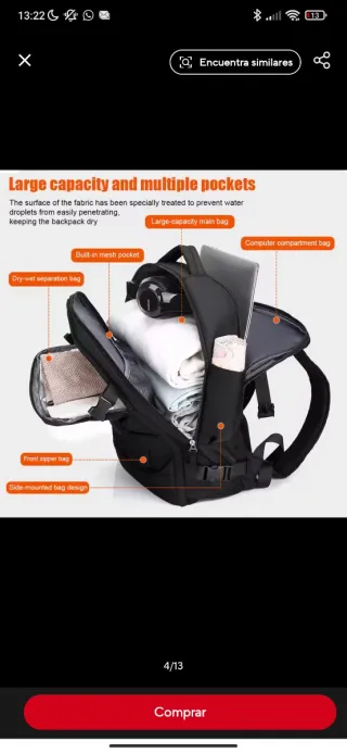 Mochila avión compartimentos impermeable