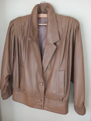 Chaqueta Piel Vintage Mujer Marrón