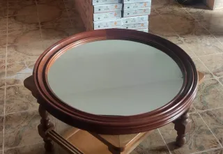 Espejo Redondo Madera Maciza 65cm Diámetro
